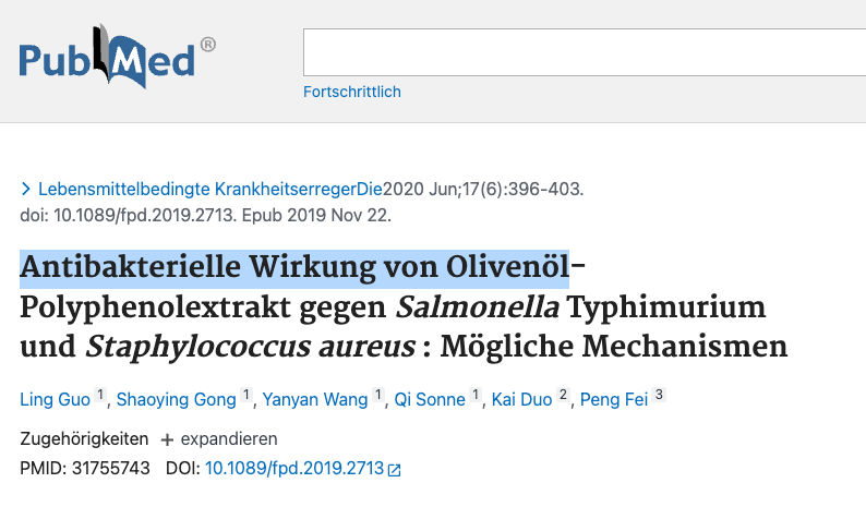PubMed: Antibakterielle Wirkung von Olivenöl-Polyphenolextrakt